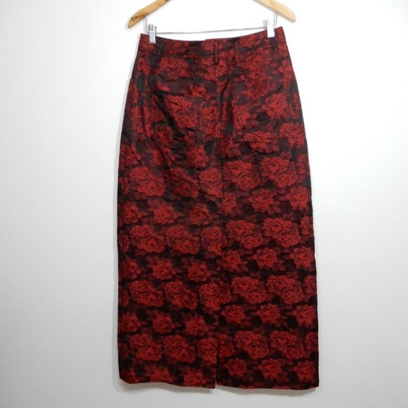 GANNI Floral Jacquard Maxi SKIRT Size 40 8 L High Risk Red Slit Pockets EUC - Picture 10 of 15